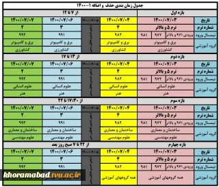 تقویم حذف و اضافه 1-1400