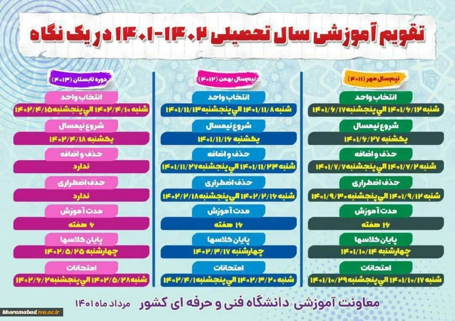 تقویم آموزشی  1402 - 1401 در یک نگاه 2