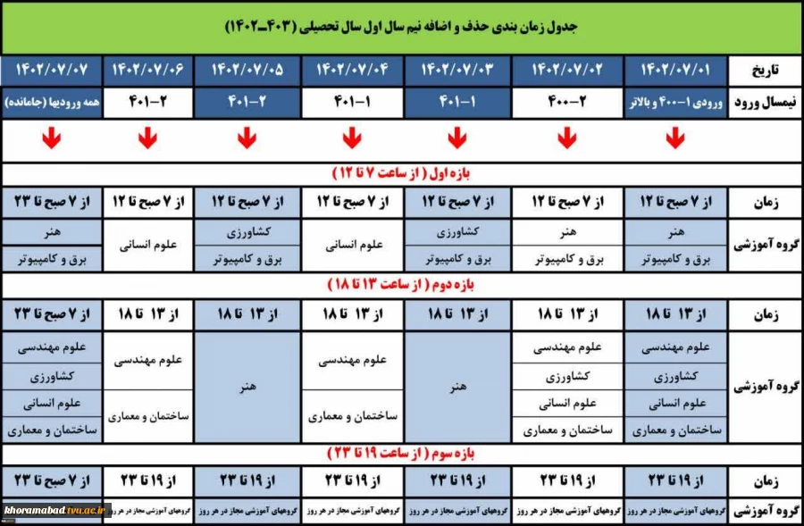 جدول زمانبندی حذف و اضافه 021 2